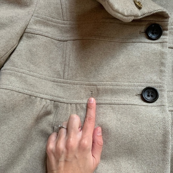 LOFT Oatmeal Bell Sleeve Empire Waisted Peacoat - Picture 7 of 11